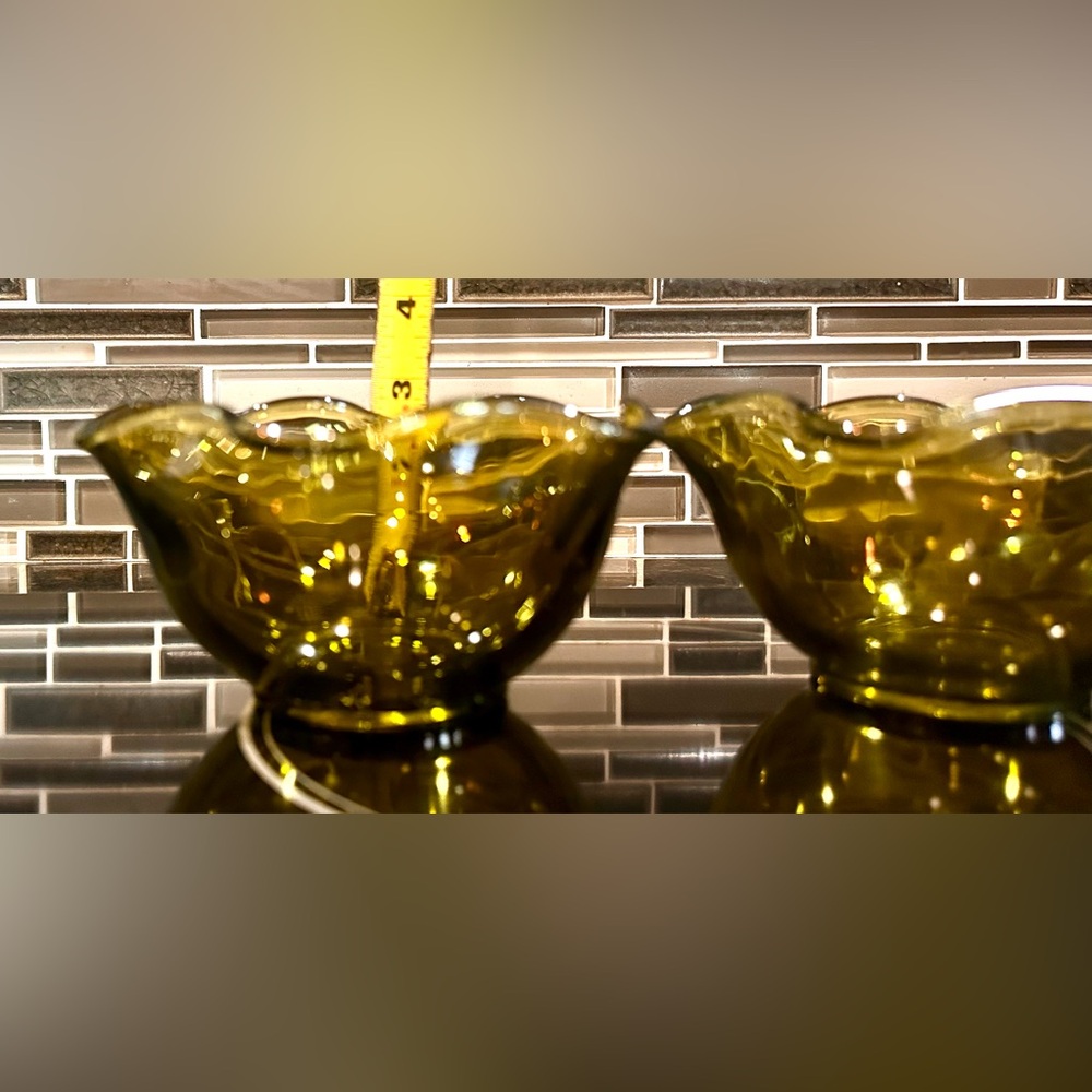 Vtg MCM Anchor Hocking Avocado Green Glass Dip/Nut/Candy Dish Bowls set of 2 - Picture 4 of 10